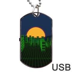 Neon City Retro Grid 80s Dog Tag Usb Flash (one Side) by Pakrebo