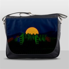 Neon City Retro Grid 80s Messenger Bag by Pakrebo