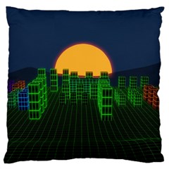 Neon City Retro Grid 80s Large Cushion Case (two Sides) by Pakrebo