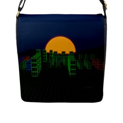 Neon City Retro Grid 80s Flap Closure Messenger Bag (l) by Pakrebo