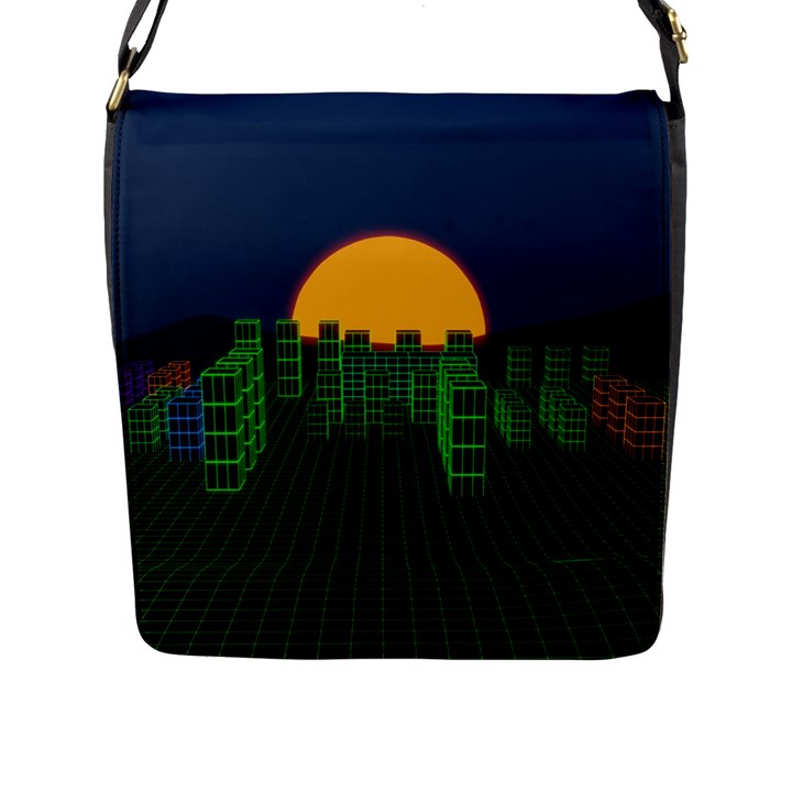 Neon City Retro Grid 80s Flap Closure Messenger Bag (L)