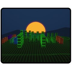 Neon City Retro Grid 80s Double Sided Fleece Blanket (medium)  by Pakrebo