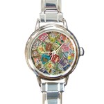 Old Vintage Japanese Mix Stamp Round Italian Charm Watch Front