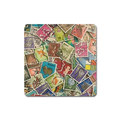 Old Vintage Japanese Mix Stamp Square Magnet by Pakrebo