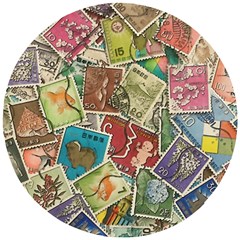 Old Vintage Japanese Mix Stamp Wooden Puzzle Round