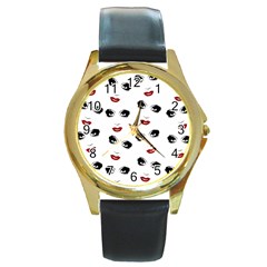 Bianca Del Rio Pattern Round Gold Metal Watch by Valentinaart