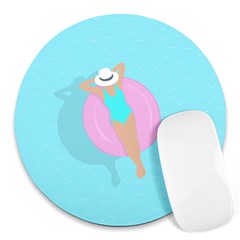 Lady In The Pool Round Mousepads by Valentinaart