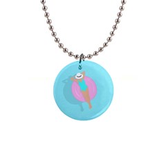 Lady In The Pool 1  Button Necklace by Valentinaart