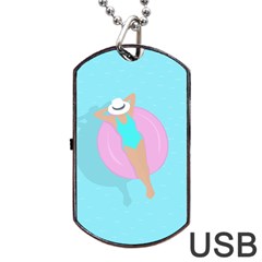 Lady In The Pool Dog Tag Usb Flash (one Side) by Valentinaart