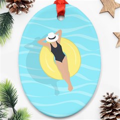 Lady In The Pool Oval Ornament (two Sides)