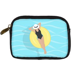 Lady In The Pool Digital Camera Leather Case by Valentinaart