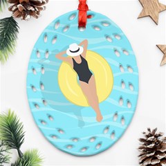 Lady In The Pool Oval Filigree Ornament (two Sides)