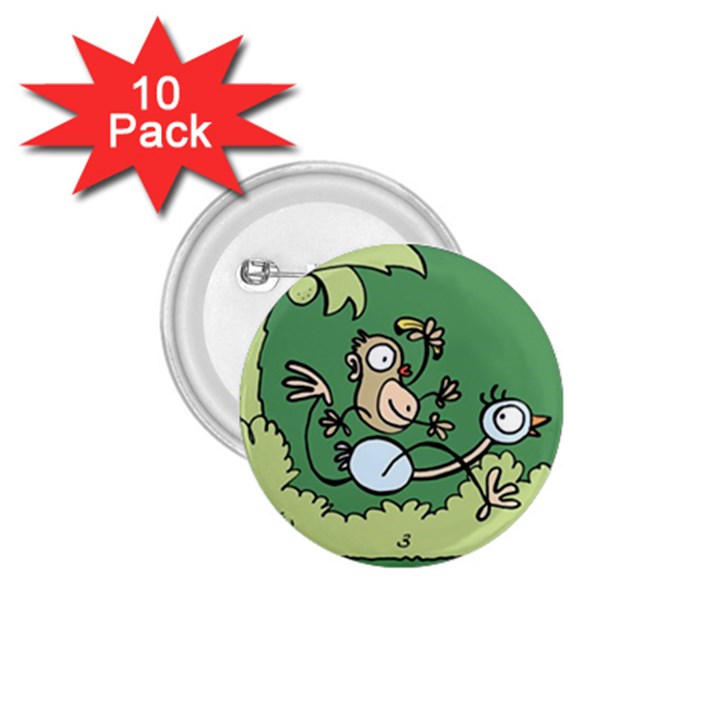 Ostrich Jungle Monkey Plants 1.75  Buttons (10 pack)