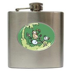 Ostrich Jungle Monkey Plants Hip Flask (6 Oz) by Bajindul