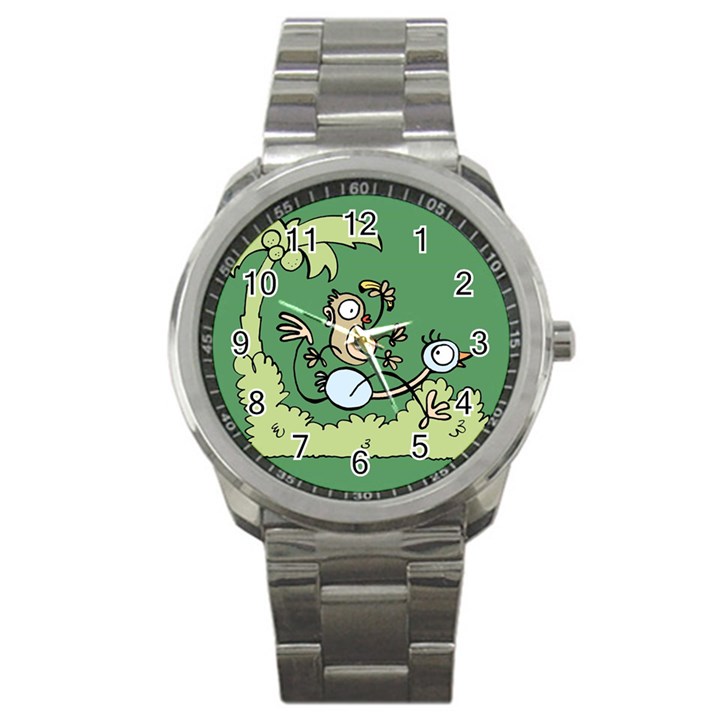 Ostrich Jungle Monkey Plants Sport Metal Watch