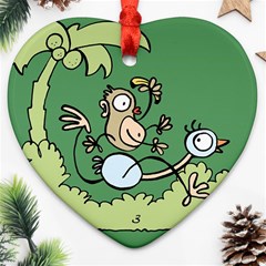 Ostrich Jungle Monkey Plants Heart Ornament (two Sides) by Bajindul