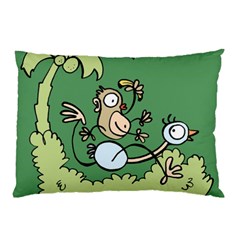 Ostrich Jungle Monkey Plants Pillow Case by Bajindul