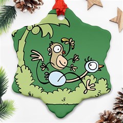 Ostrich Jungle Monkey Plants Snowflake Ornament (two Sides) by Bajindul