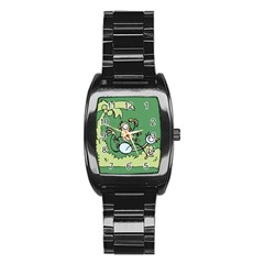 Ostrich Jungle Monkey Plants Stainless Steel Barrel Watch by Bajindul