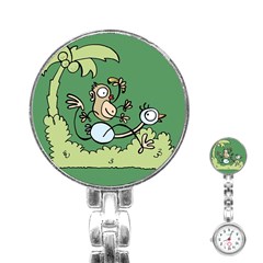 Ostrich Jungle Monkey Plants Stainless Steel Nurses Watch