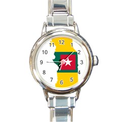 Togo Flag Map Geography Outline Round Italian Charm Watch by Sapixe