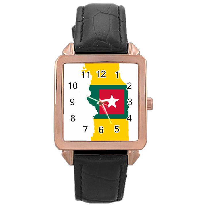 Togo Flag Map Geography Outline Rose Gold Leather Watch 