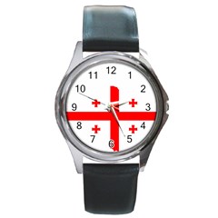 Borders Country Flag Geography Map Round Metal Watch by Sapixe