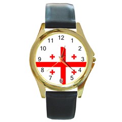 Borders Country Flag Geography Map Round Gold Metal Watch by Sapixe