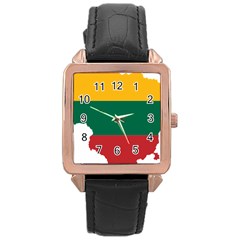 Lithuania Country Europe Flag Rose Gold Leather Watch  by Sapixe