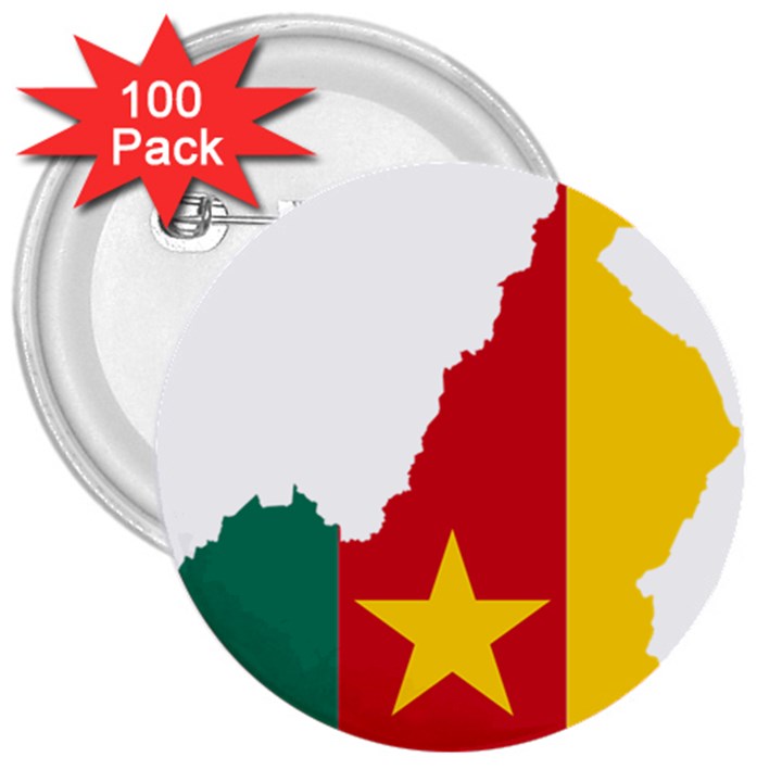 Cameroon Flag Map Geography 3  Buttons (100 pack) 