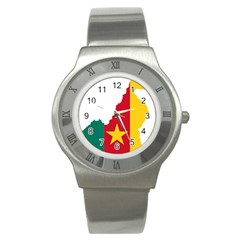 Cameroon Flag Map Geography Stainless Steel Watch by Sapixe