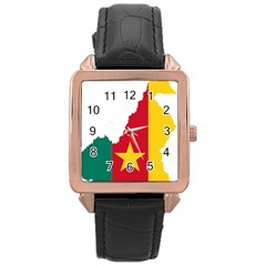 Cameroon Flag Map Geography Rose Gold Leather Watch  by Sapixe