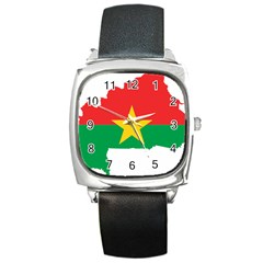 Burkina Faso Flag Map Geography Square Metal Watch by Sapixe