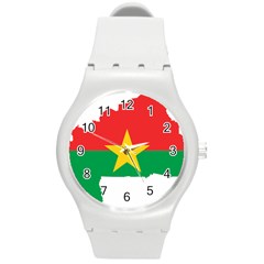 Burkina Faso Flag Map Geography Round Plastic Sport Watch (m) by Sapixe