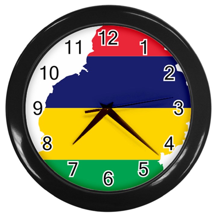 Mauritius Flag Map Geography Wall Clock (Black)