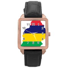 Mauritius Flag Map Geography Rose Gold Leather Watch 