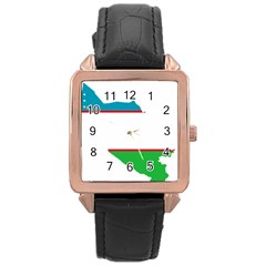 Borders Country Flag Geography Map Rose Gold Leather Watch  by Sapixe