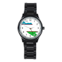 Borders Country Flag Geography Map Stainless Steel Round Watch by Sapixe