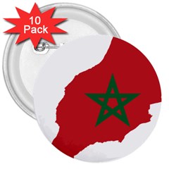 Morocco Flag Map Geography Outline 3  Buttons (10 Pack)  by Sapixe