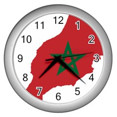 Morocco Flag Map Geography Outline Wall Clock (silver) by Sapixe