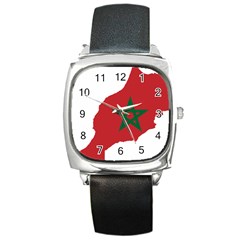 Morocco Flag Map Geography Outline Square Metal Watch by Sapixe