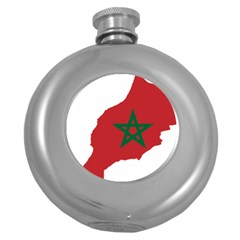 Morocco Flag Map Geography Outline Round Hip Flask (5 Oz) by Sapixe