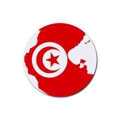 Tunisia Flag Map Geography Outline Rubber Round Coaster (4 Pack)  by Sapixe