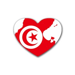 Tunisia Flag Map Geography Outline Rubber Coaster (heart)  by Sapixe