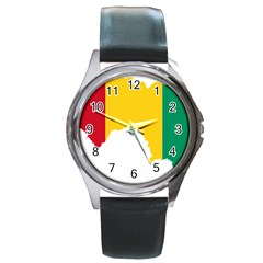 Guinea Flag Map Geography Outline Round Metal Watch by Sapixe