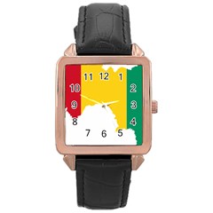 Guinea Flag Map Geography Outline Rose Gold Leather Watch  by Sapixe