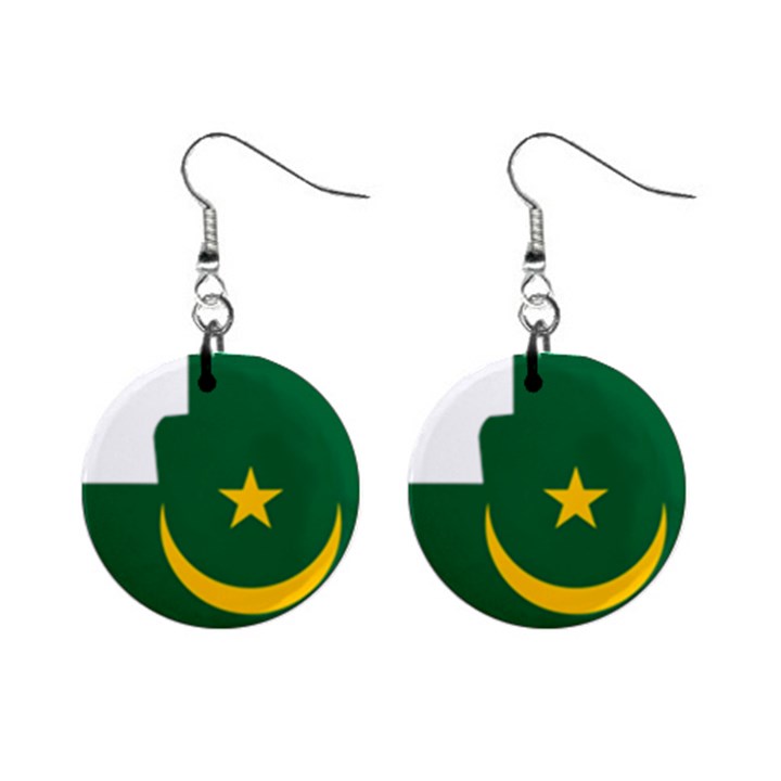 Mauritania Flag Map Geography Mini Button Earrings