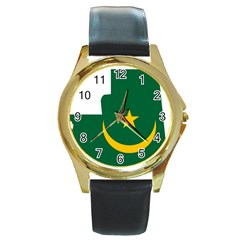 Mauritania Flag Map Geography Round Gold Metal Watch by Sapixe