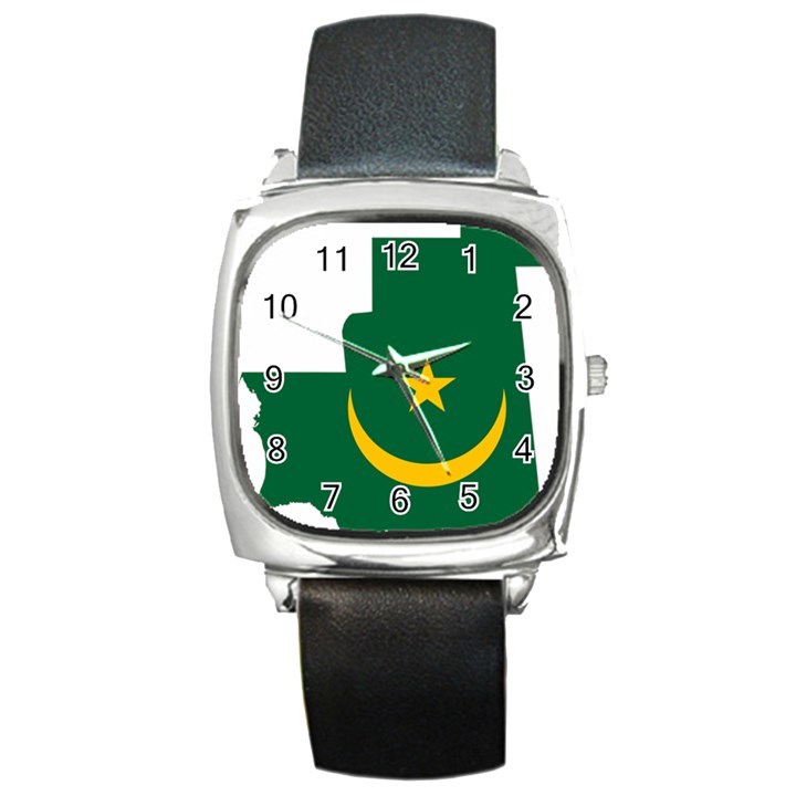 Mauritania Flag Map Geography Square Metal Watch