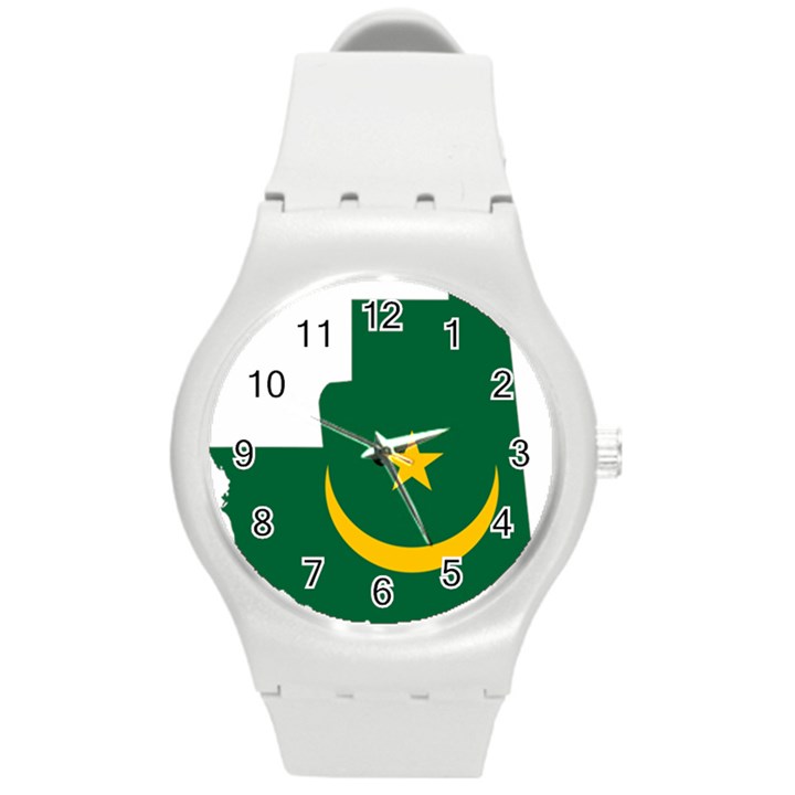 Mauritania Flag Map Geography Round Plastic Sport Watch (M)